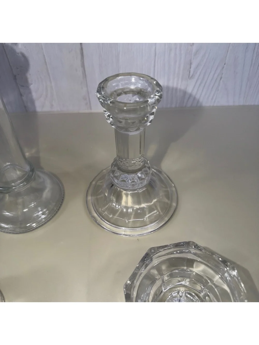 Clear Glass Candle Holder Lot of 5 Mixed Styles